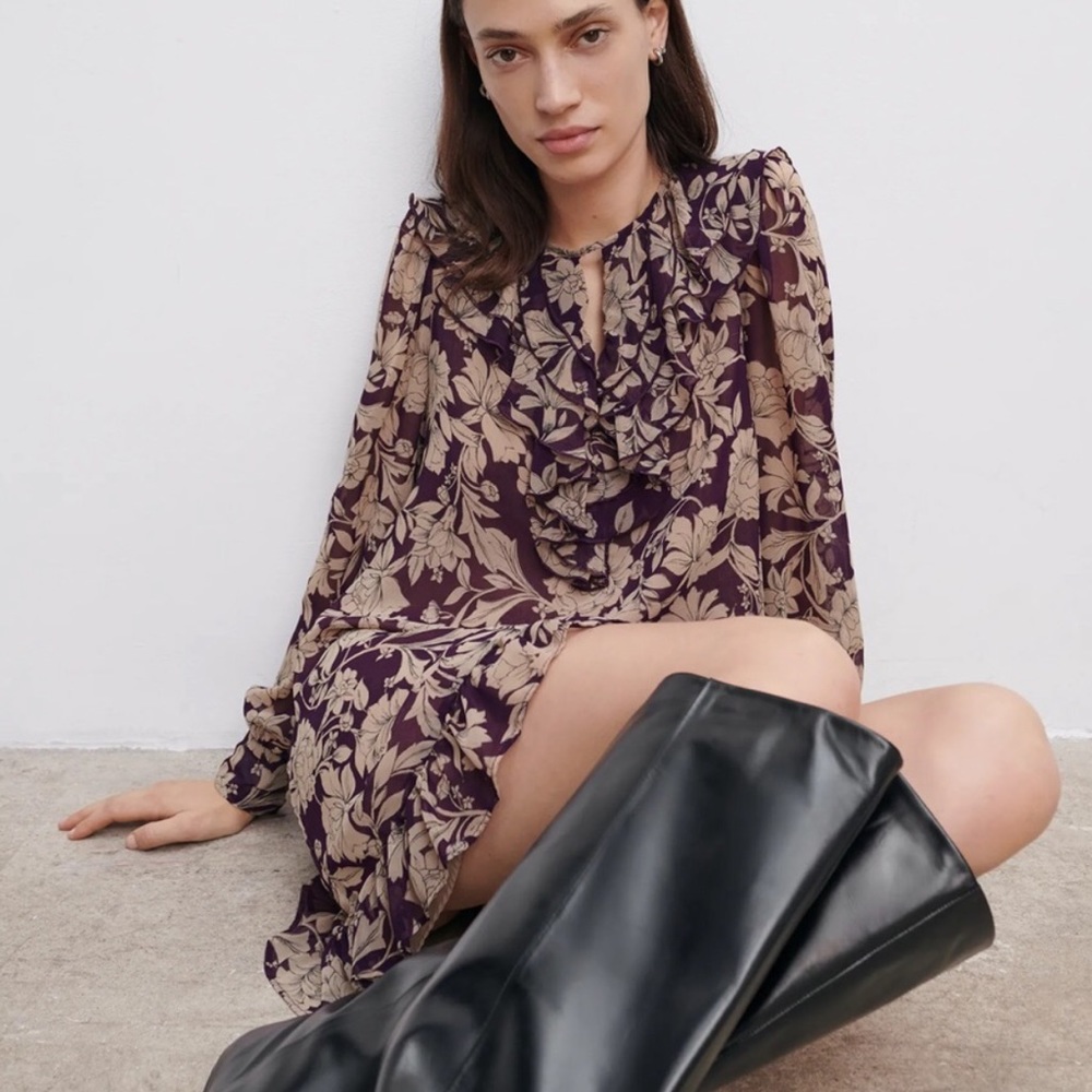 ZARA FLORAL CHIFFON DRESS